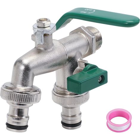 Rubinetto da giardino con doppio beccuccio in lega di zinco resistente al gelo e alla ruggine, impermeabile, facile da installare, multiuso per interni ed esterni. (1/4)