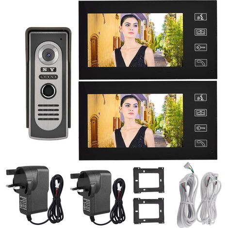Kit Sonnette Vidéo Filaire 7 Pouces Écran LCD, Interphone Visuel Domestique avec Vision Nocturne, Sonnette Intelligente (Prise UK) (1/5)
