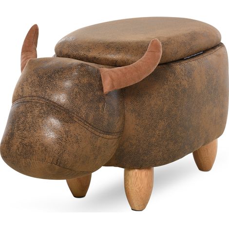 Pouf coffre buffle SEVILLE marron daim vieilli (1/5)