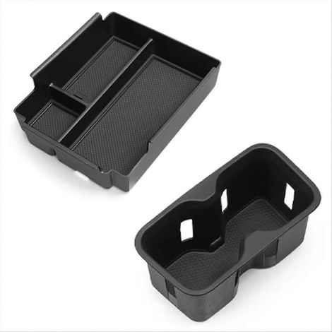 2024 Console Central Organiseur Tiroir, Rangeur Intérieur Voiture, Plateau Compatible Universel, Accessoire Auto Rigide, Boîte de Rangement pour Cendrier, Porte-Gobelet, Noir, Lot de 1 (1/5)