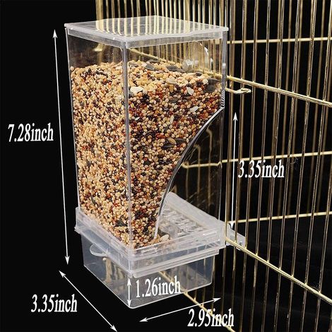 Mangeoire automatique anti-déversement avec perchoir, idéale pour les perroquets et les inséparables. Mangeoire transparente en acrylique, accessoire de cage pour perruches et inséparables de petite e (1/5)