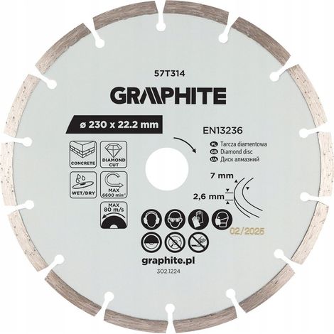 Lama diamantata graphite 57t314 230 mm taglio a secco bagnato