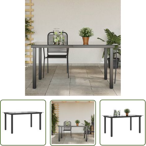 The Living Store Table de jardin Noir 150x90x74 cm Aluminium et verre - Table De Jardin - Table D'extérieur - Table En Verre - Table Aluminium - Mobilier De Jardin (1/5)