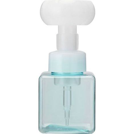 Flacon pompe rechargeable 250ml pour mousse savon, forme fleur bleue transparente, idéal voyage. (1/5)