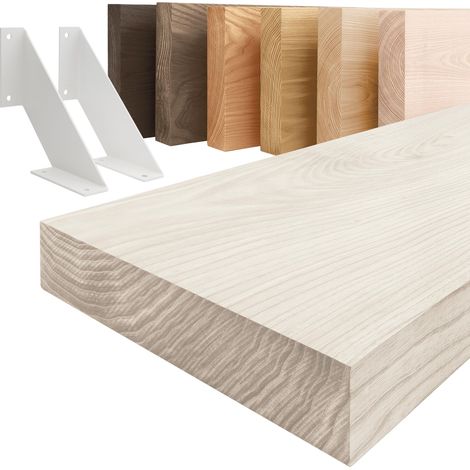 LAMO Manufaktur Étagère murale avec supports en V blancs Étagère 160 cm largeur pour salle de bain, couloir, cuisine style industriel Couleur: blanc, Bord: droit Qualité artisanale, bois massif