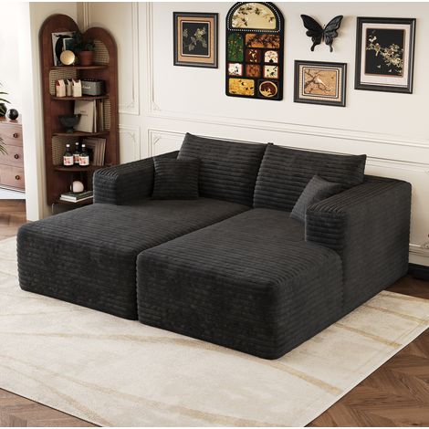 Canapé modulable en velours côtelé noir 180 x 151 x 58 cm, sans montage, OKMYHOME (1/5)