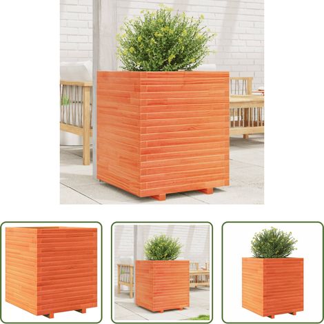 Bac à fleurs - Jardinière cire marron 60x60x72 cm bois de pin massif (1/5)