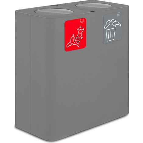 Pattumiera Sistema di Raccolta Rifiuti 77x38xh80 cm in Acciaio 3 Scomparti Grigio (1/2)