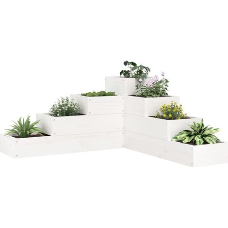 Pflanzentreppe 4 Stufen 80,5x79x36 cm Weiß Massivholz Kiefer