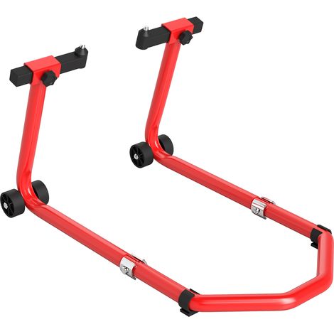 Lot porte-moto avant/arrière 390kg, support atelier acier réglable, fourche U+L rouge (1/5)