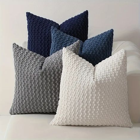 Popular Bubble Corduroy Throw Pillow Cover for Living Room and Sofas (Cushion not included) -- Dark Blue + Blue + Gray + White -- 4545cm