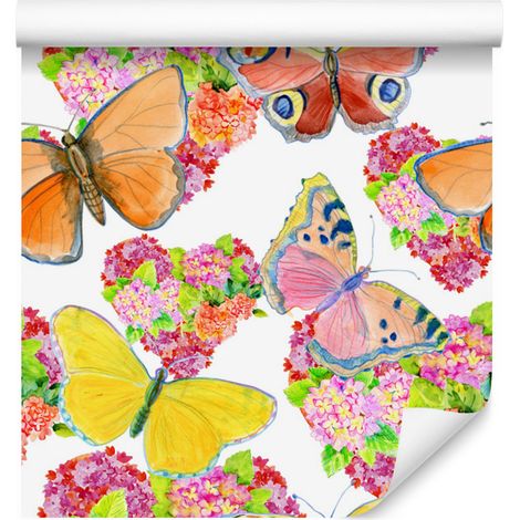 Papel pintado de mariposas y flores de colores para salón y dormitorio, 50x1000 cm. (1/5)
