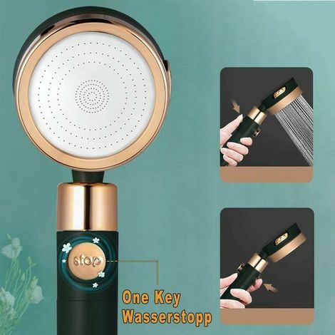 Pommeau de douche économique avec augmentation de la pression, douchette à main avec 3 + 1 types de jets, noir haute pression avec 1 filtre, arrêt de l'eau à une clé, ABS - Douche à effet pluie zhuoxu (1/4)