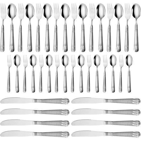 Ensemble d'argenterie de 40 pièces, Service de couverts en acier inoxydable de qualité supérieure pour 5 personnes comprenant une fourchette, un couteau, une cuillère, un lave-vaisselle, Ensemble de 4 (1/5)