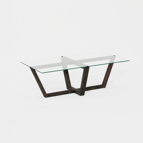 Table basse bois massif de pin anthrcaite et verre trempé Mouka 105cm (1/5)