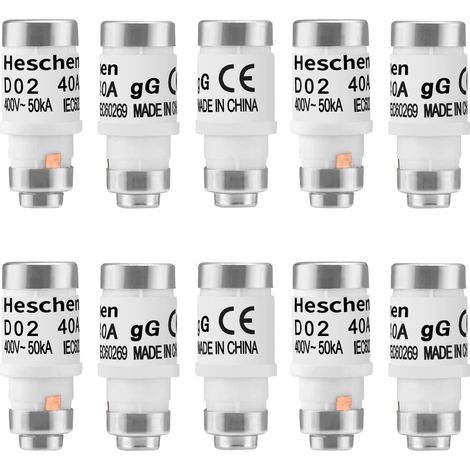Neozed Ceramic Fuse Links, Type D0, D02, 40A 400VAC, GL/gG Type, Pack of 10 (1/5)