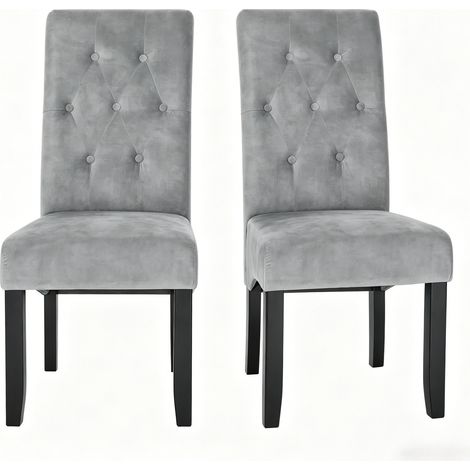 Lot de 2 chaises de salle à manger avec dossier haut en bois massif et assise velours bleu (1/5)