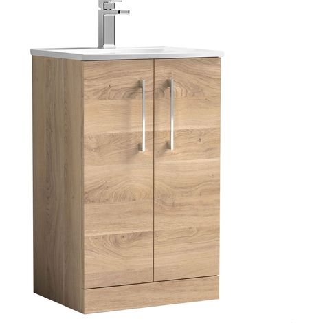 Balterley  Modern Bathroom Floor Standing 2-Door Vanity & Basin, Bleached Oak, 500mm (1/4)
