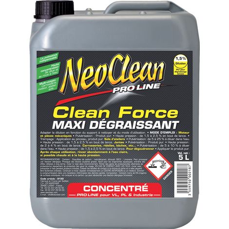 Maxi dégraissant 5 litres 8130 – Haute concentration pour carrosserie, moteur, sols – Se dilue et rince à l'eau – Neoclean