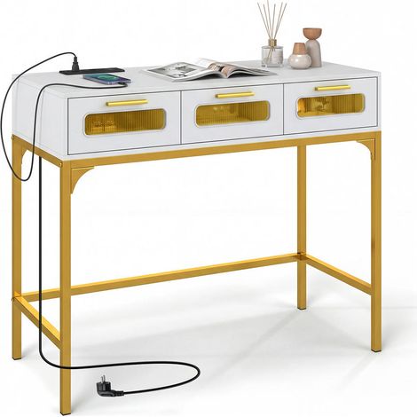 90 cm, 3 tiroirs, console d'entrée LED avec station de charge USB Type-C, rangement pour salon et couloir (1/2)