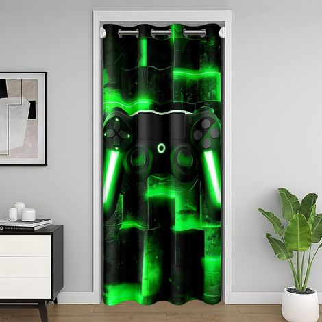 Console de Jeu 3D Rideau de Porte,Jeu Sport Compétition Rideau Occultant,Vert Dégradé Néon Cube Rideau de Porte pour Porte,Carrelage Mural À Carreaux Décor Rideaux de Séparation de Chambre 86x203 - 86 (1/5)