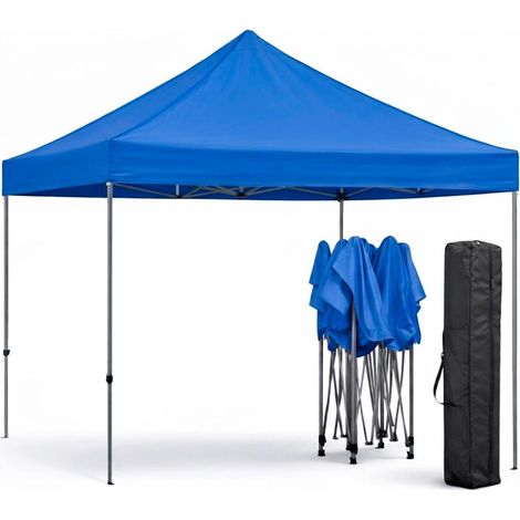 Gazebo Professionale Richiudibile Automatico In Acciaio Con Struttura A Fisarmonica Telo Oxford 1200D PVC Impermeabile E Anti UV Con Sacche Zavorra E Borsa Trasporto Per Sagre Feste Eventi 3x3 M Blu (1/5)