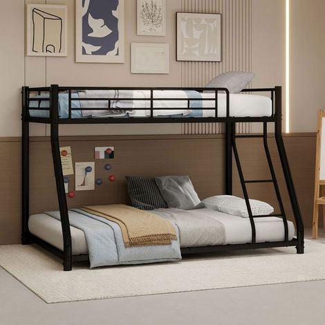 Lit Superposé 90x190 et 140x190 cm Métal Noir Robuste Silencieux - lit double - avec Échelle, Barrières de Sécurité, Gain d'espace (1/5)
