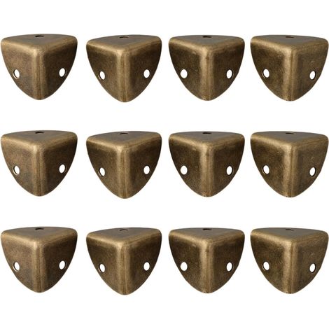 Set of 12 decorative metal corner protectors for wooden jewelry boxes – Classic zinc alloy protectors with screws for furniture, cabinets, desks, 25 mm, bronze green (1/5)