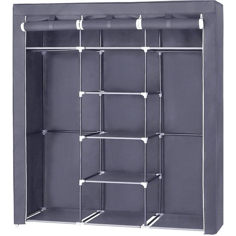 SONGMICS Armadio in Tessuto, Guardaroba Pieghevole con Barra di Sospensione, Appendiabiti, Scaffale per Borse, Giocattoli, Scarpe, Soggiorno, Camera da Letto, 150 x 45 x 175 cm, Grigio RYG12G (1/5)
