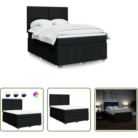 vidaXL LED-Beleuchtung - Boxspringbett mit Matratze Schwarz 140x200 cm Stoff (1/5)