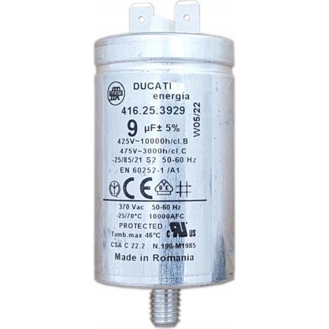 CONDENSATORE DUCATI 9MF 05 ASCIUGATRICE REX ELECTROLUX BEKO   VITE DADO