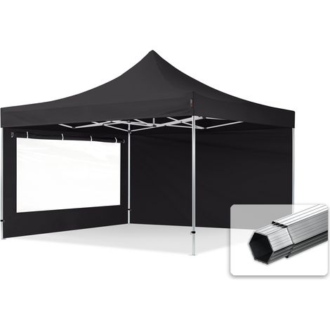 4x4m Pop Up Gazebo PROFESSIONAL Aluminium 40 mm, incl. Sidewalls with Panorama Windows, black High Performance Polyester approx. 400g/m²