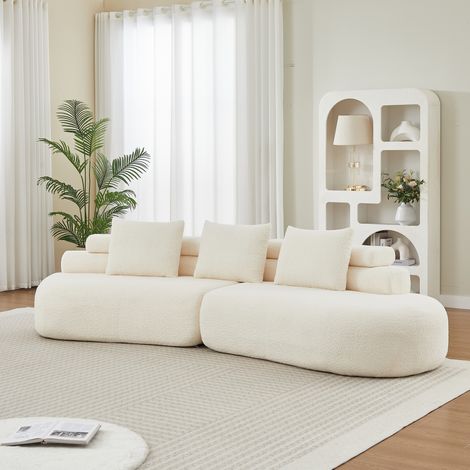 Canapé modulable 3 places 2 pièces en chenille beige DESVIAE (1/5)
