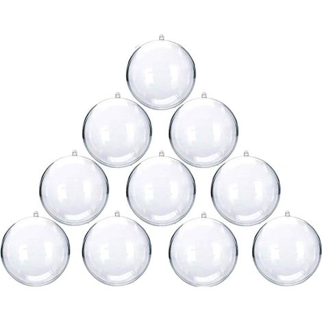10 boules de Noël transparentes en plastique à décorer soi-même, kit de 10 pièces pour bricolage créatif, idéal pour sapin, fête du réveillon, Halloween et Nouvel An (1/5)