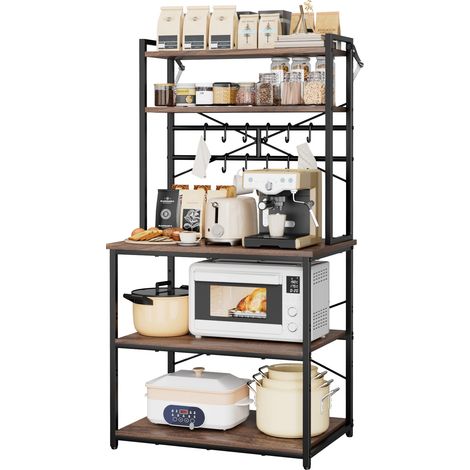 VEVOR Etagere de Cuisine, Meuble de Rangement 80x40x161,8 cm, Multi Niveaux avec Tablette Reglable et Amovible, Support pour Micro Ondes, Bar a Cafe, Epices, Vaisselle, 12 Crochets et Pieds Reglables