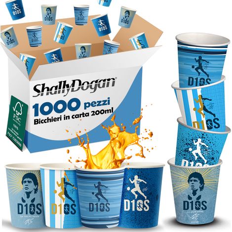 1000 Bicchieri Acqua o Bibita Monouso D10 S 200ml Tazzina Carta Usa e Getta
