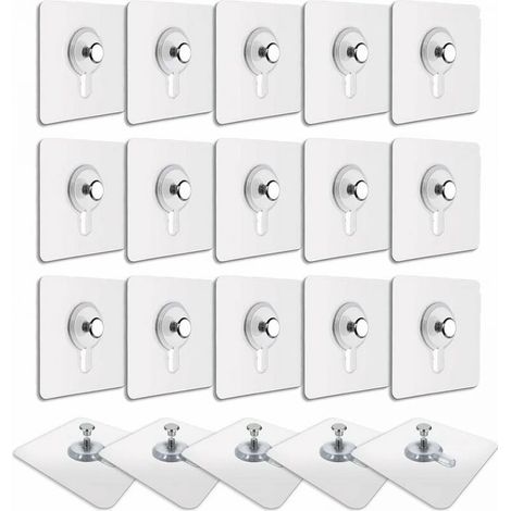 20 Pcs Accroches Tableau sans Percer, Fixation Cadre sans Percer, Accroche Cadre sans Percer Adhesif Imperméable Amovible Autocollant Anti-trace, Crochet Tableau Adhésif Transparent (1/4)