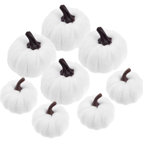 8 Pièces Modèle De Citrouille en Mousse De Citrouille Lampe Citrouille Décoration De Citrouille Artificielle Citrouille en Plein Air Halloween Faux Chiffon Blanche (1/5)