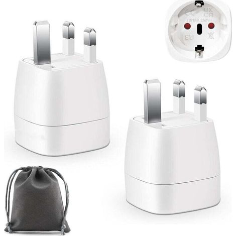 Adaptateur Prise Anglaise, 2 Pièces Adaptateur de Voyage France vers UK, Adaptateur de Prise pour Irlande, Angleterre, Ecosse, Dubaï, Malte, Adaptateur Type G (Noir)