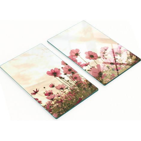 Tablas de servir de cristal para cocina con estampado de flores cosmos, 2 x 30 x 52 cm. (1/5)