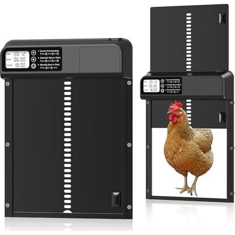 Porte automatique de poulailler, ouvre-porte de poulailler avec minuterie et ouverture/fermeture manuelle, écran LCD, sécurité anti-pincement, porte de volaille contrôlée par minuterie (1/4)