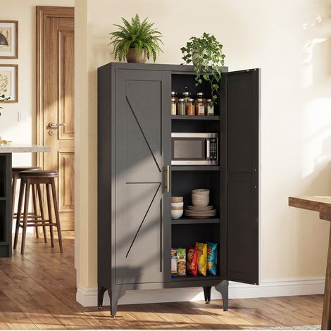 Buffet de rangement 120x60x30 cm en métal noir avec étagères réglables, pour petit espace – MEUBLIV (1/5)