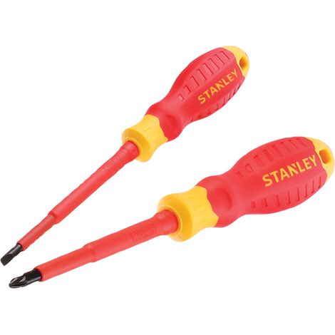 Stanley FatMax VDE Insulated Screwdriver Set – Pozi PZ2 and 4mm Slotted, Model STA060030