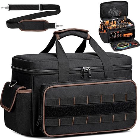 Borse portautensili resistenti da 43 cm per uomo e donna, borsa portautensili portatile con 20 tasche e tracolla regolabile, borsa portautensili ad ampia apertura con scomparti portaoggetti