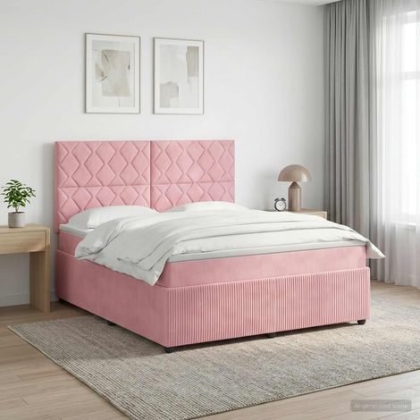 vidaXL Lit boxspring LED avec matelas Rose 140 x 200 cm Velours (1/5)