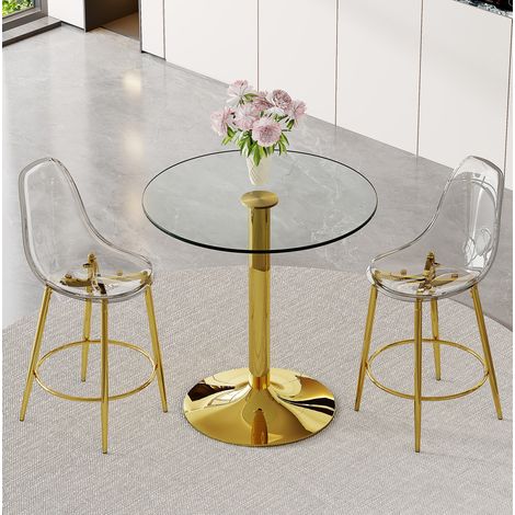 Bartisch-Set aus Glas und Metall in Gold, 2-Sitzer, transparentes Design (1/5)