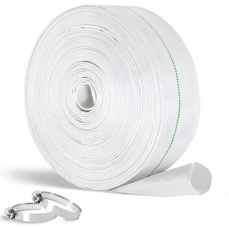 Tuyau Refoulement Plat 1 1/4 pouce, Tuyau de Décharge 20m x 32mm, Tuyau de Vidange Robuste en Tissu avec Colliers de Serrage, pour Piscine et Pompes Submersibles (1/5)