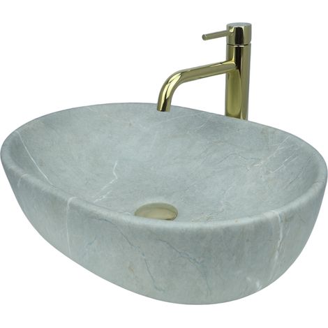 Lavabo de encimera GTM Design de 48 cm - Lavabo moderno mate sin orificio para grifo - Elegante lavabo ovalado de encimera para baños y aseos de invitados - Solo lavabo de baño (1/5)