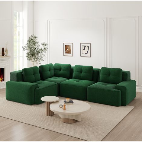REDOM - Divano angolare modulare, senza montaggio, seduta profonda, tessuto a coste morbido, base antiscivolo, verde (1/5)