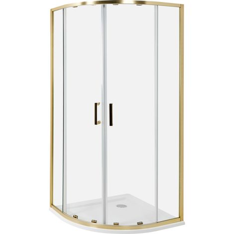 Cabina de ducha vidrio templado puerta doble corredera dorado 90 x 90 x 185 cm Jukatan